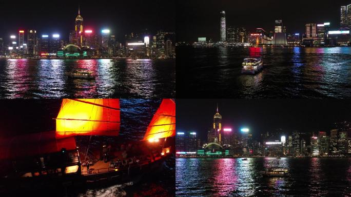 航拍世界三大夜景之香港维多利亚港璀璨夜景