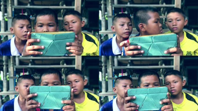 小男孩使用数码平板电脑视频(4K)