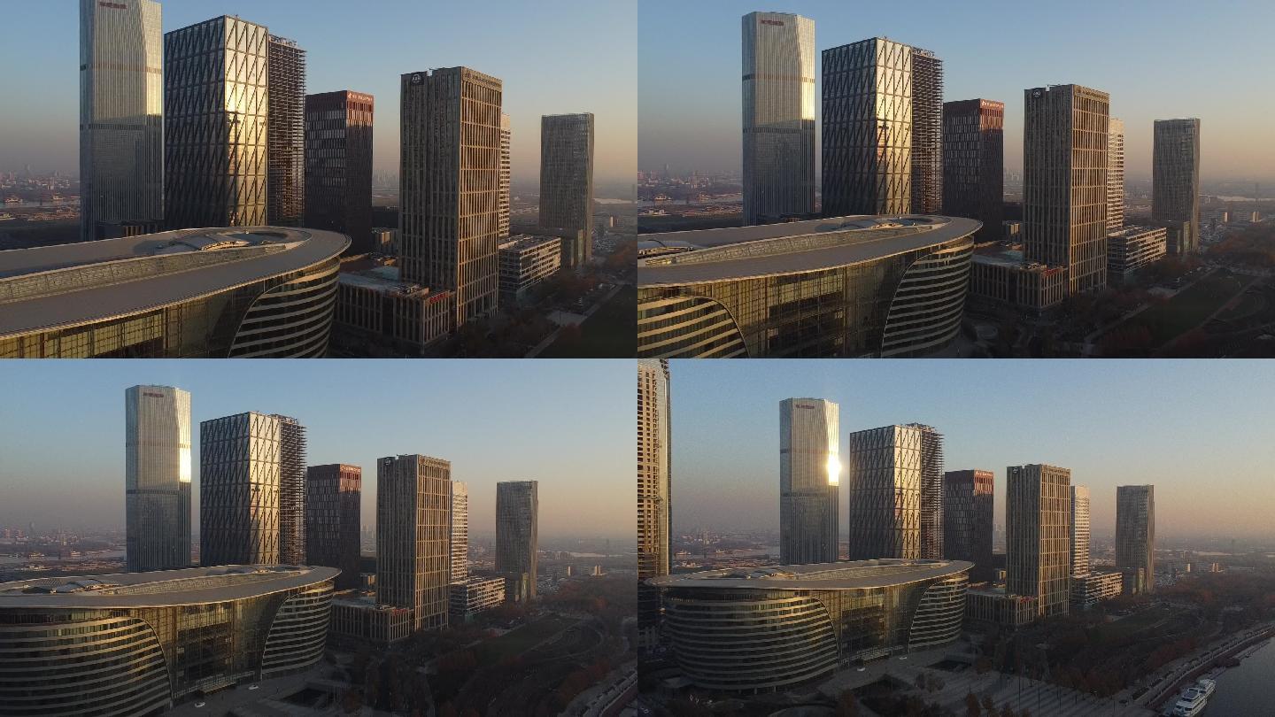 1920航拍 滨海新区于家堡CBD 晚霞