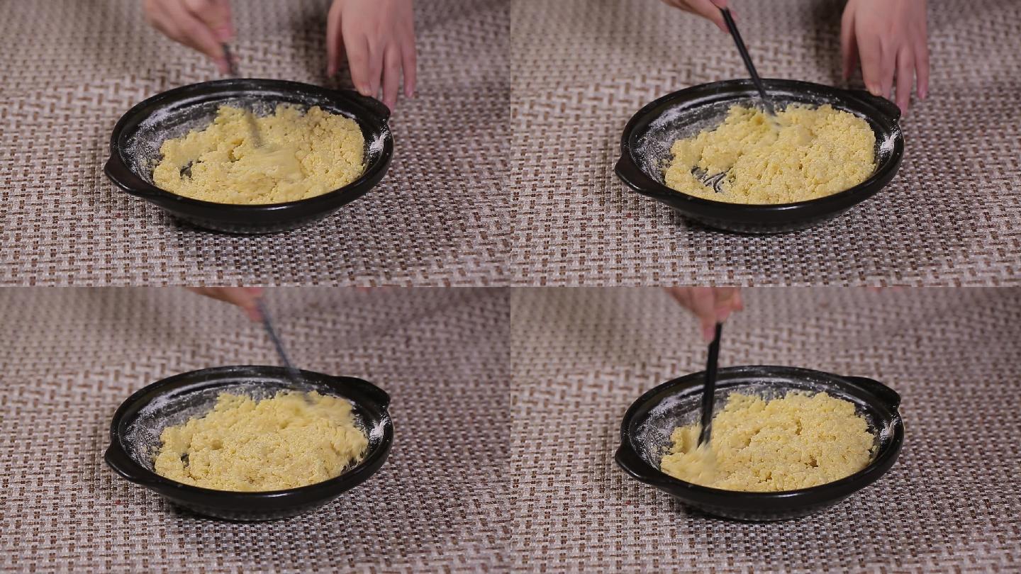 小米和面擀面片切面片制作锅巴 (6)