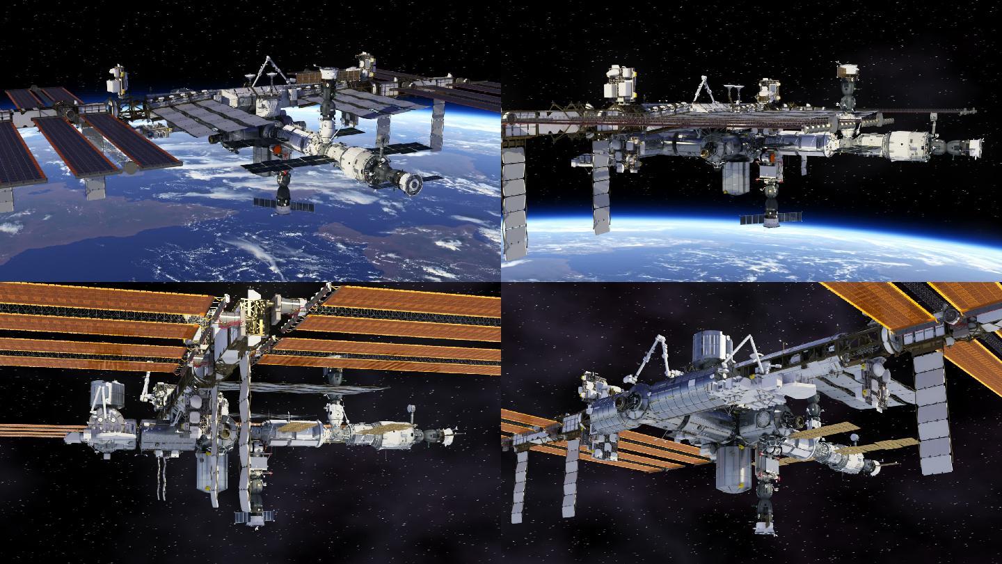 环绕国际空间站飞行。3D动画。