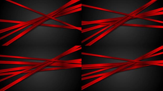 抽象亮红色条纹在黑色背景上的运动设计。