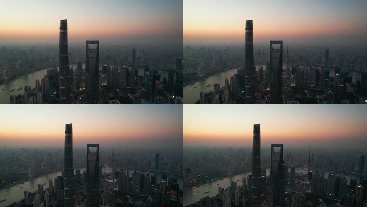 上海陆家嘴冬天夜景航拍