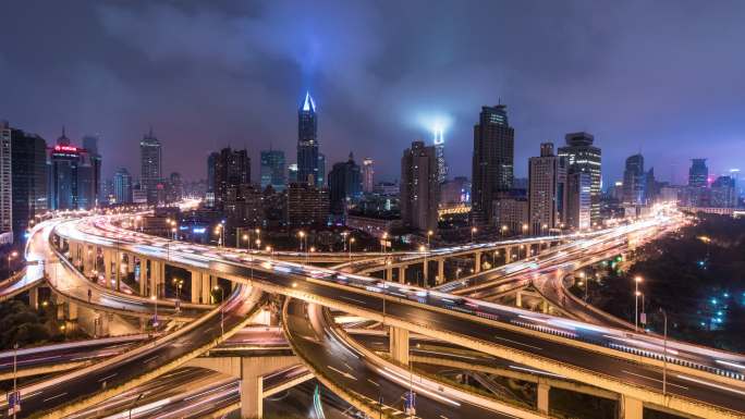 上海高架道路交通夜景