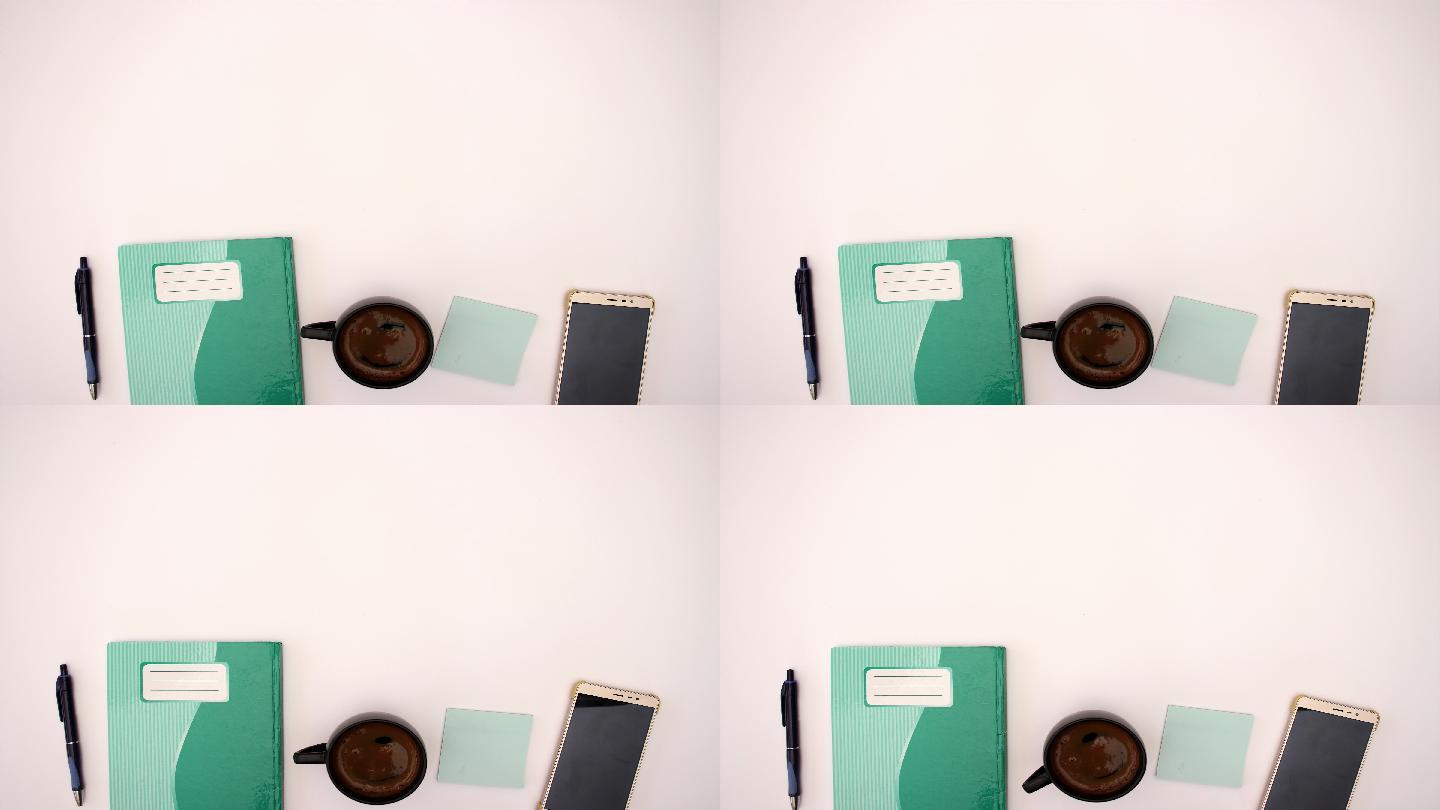 白色背景上的笔记本、铅笔、咖啡和电话