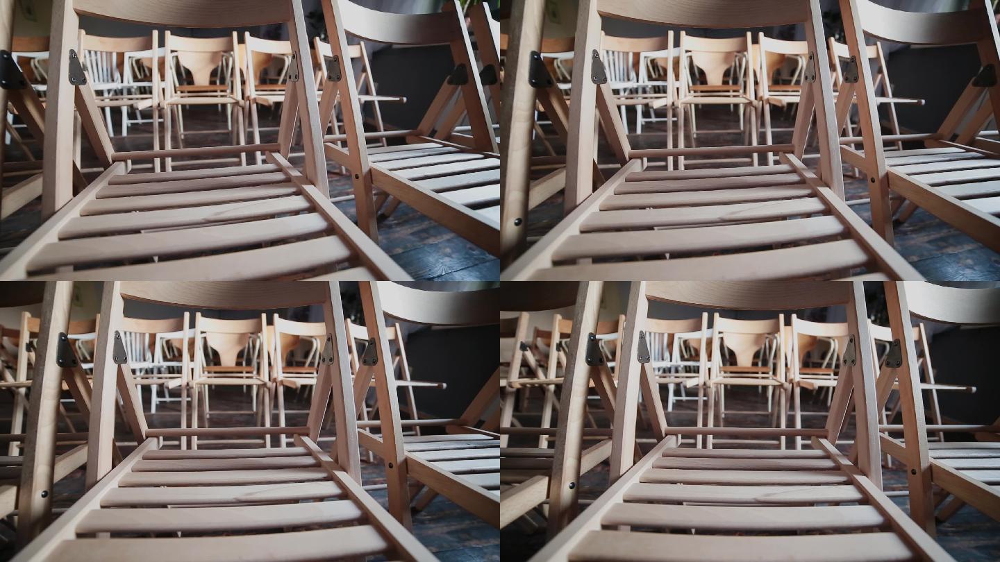 教室里的木椅低角度拍摄教室椅子