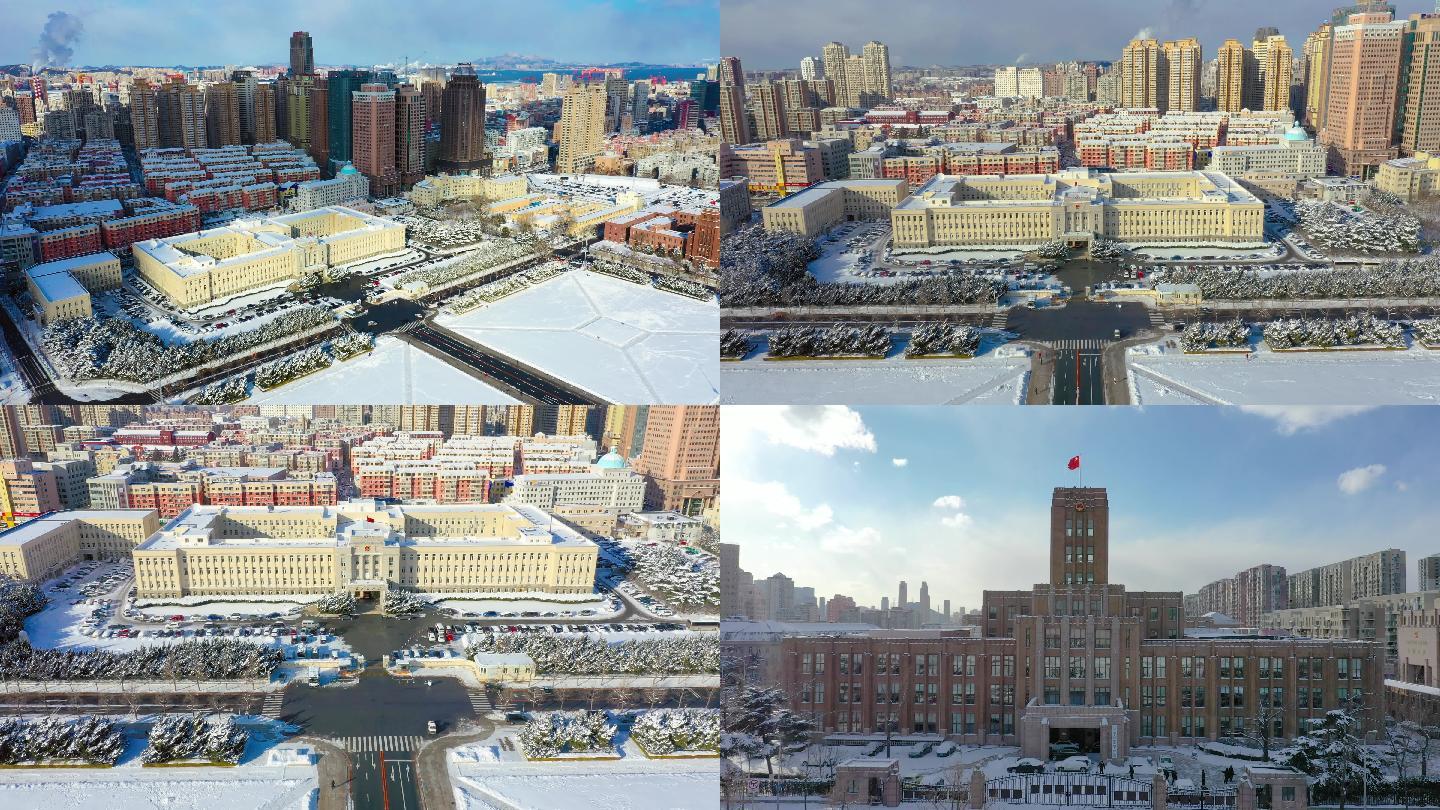 大连城市冬季雪景人民广场