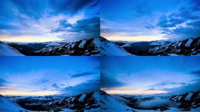 川西高原气候夹金山雪山雪景晚霞延时4K