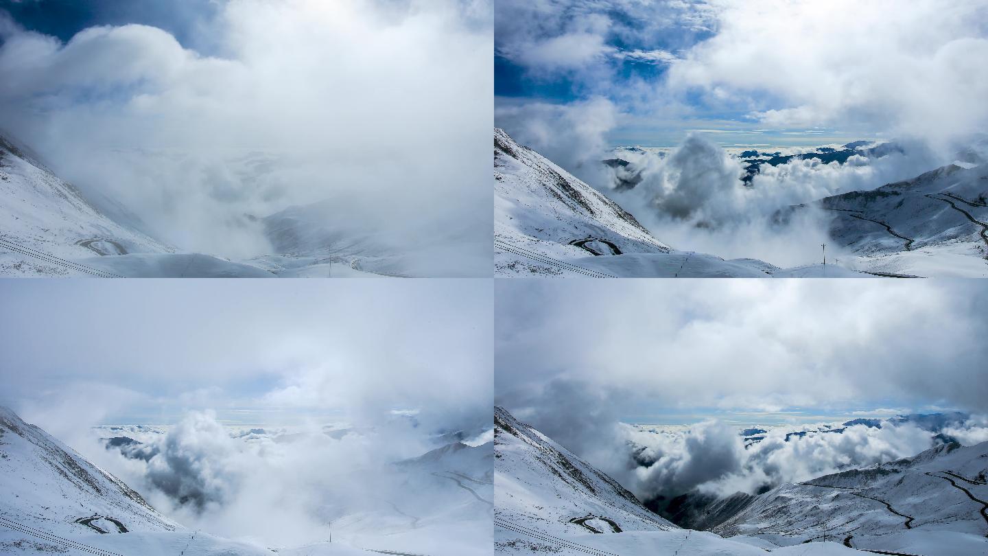 川西雪山雪景熊猫王国宝兴蓝天云海云瀑延时