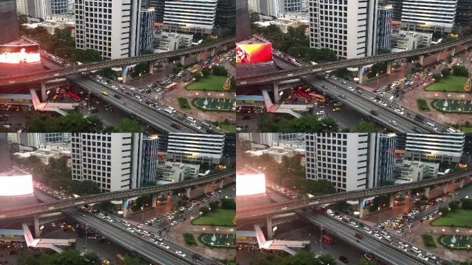 泰国曼谷的道路上交通上流逝的时间都市风景