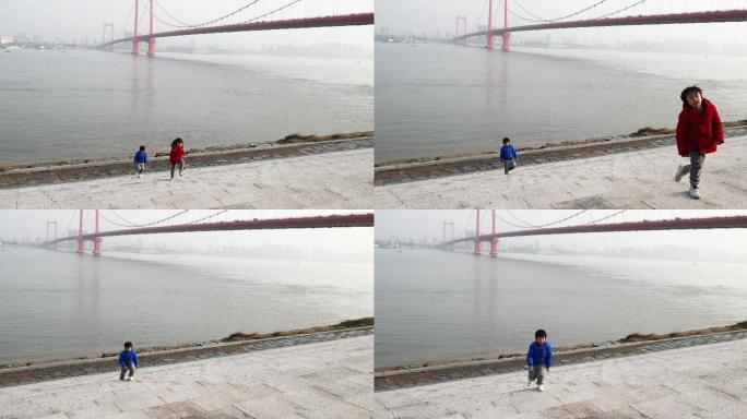 孩子们在河边玩海边旅游风景生态建设景观人