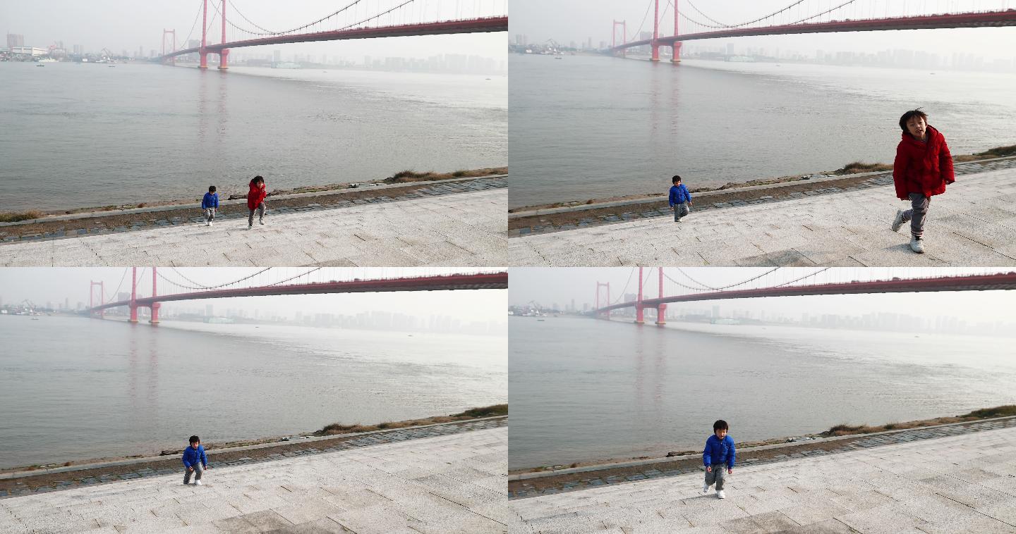 孩子们在河边玩海边旅游风景生态建设景观人