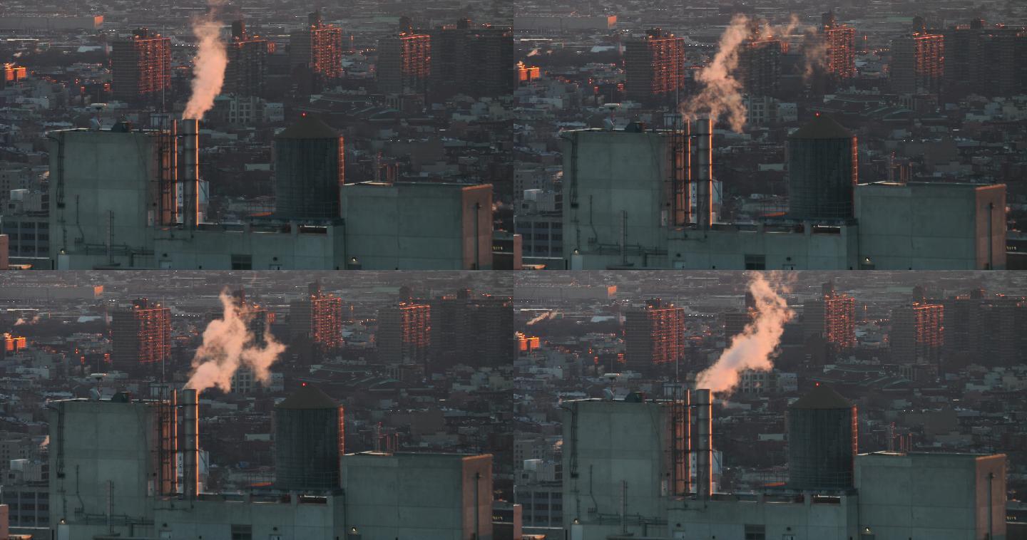 蒸汽在纽约市上空升起