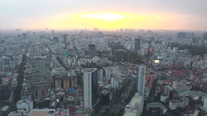 越南胡志明市繁华建筑群大气全景空镜