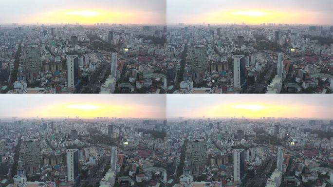 越南胡志明市繁华建筑群大气全景空镜