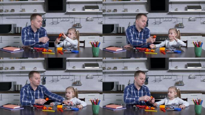 爸爸教小女儿使用工具