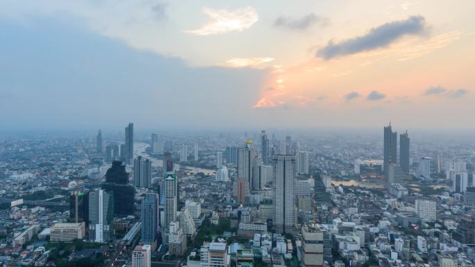曼谷城市延时风景流动的云时光飞逝日转夜