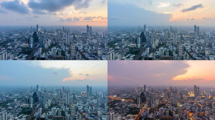 日落时曼谷泰国首都东南亚国家全景大景