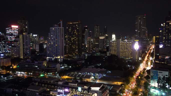 曼谷夜晚风景繁华城区夜色夜景灯光灯塔发光