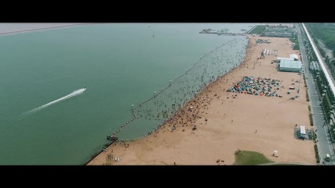 上海金山城市沙滩海边航拍