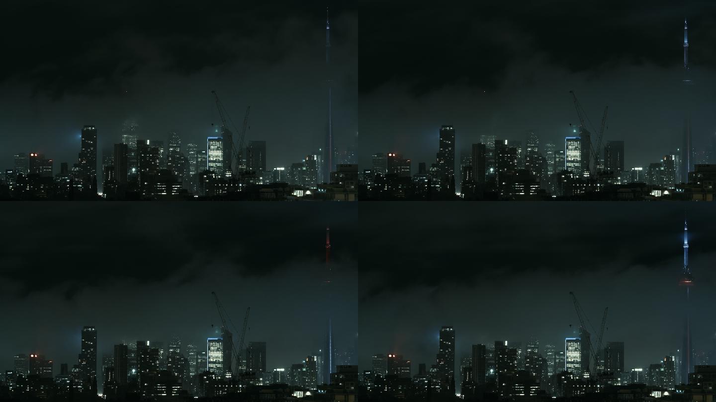 夜晚的朦胧天际线城市夜景宣传车流量延时