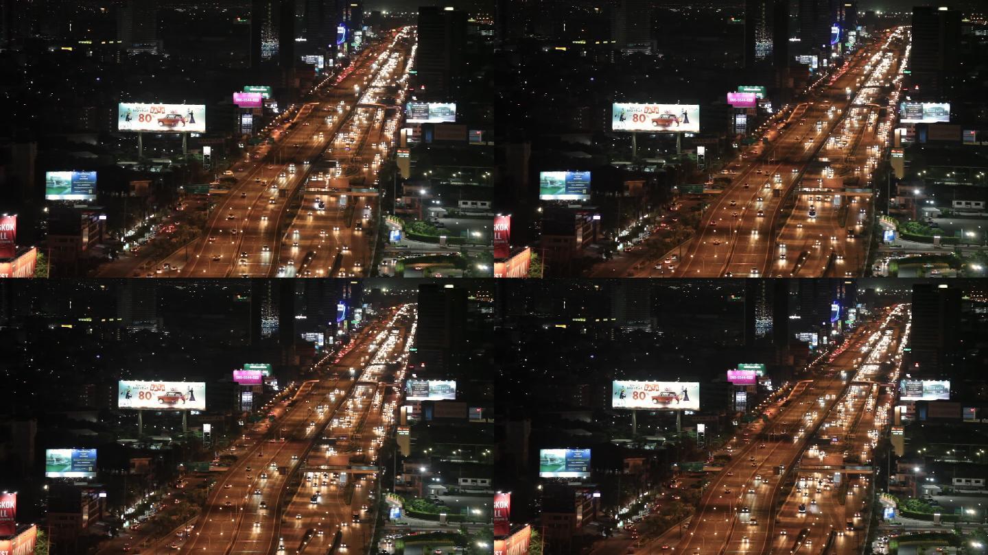 泰国曼谷夜间交通曼谷夜景泰国交通旅游夜间