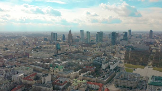 波兰华沙市航拍城市宣传片蓝天白云旅游度假