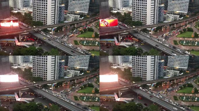 城市景观时间流逝东南亚国家曼谷车流商圈c
