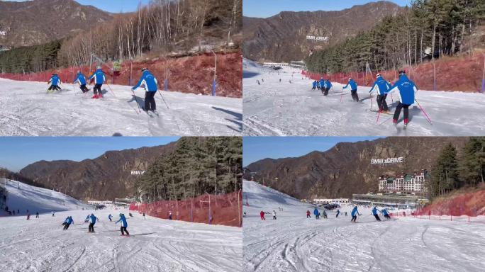 冬天雪场滑雪 多人滑雪