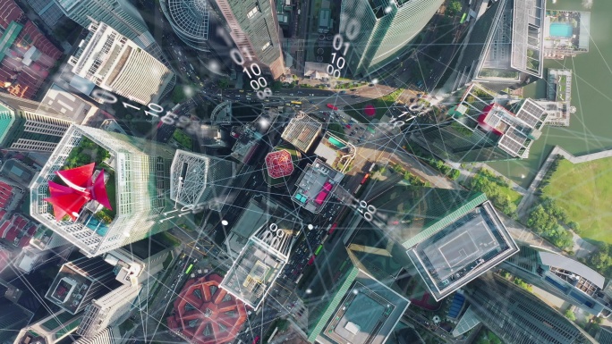 鸟瞰新加坡现代城市及通讯网络