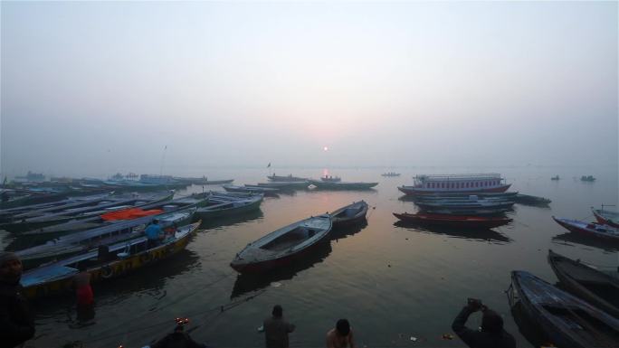 印度河 木船 夕阳 船舶 渔船