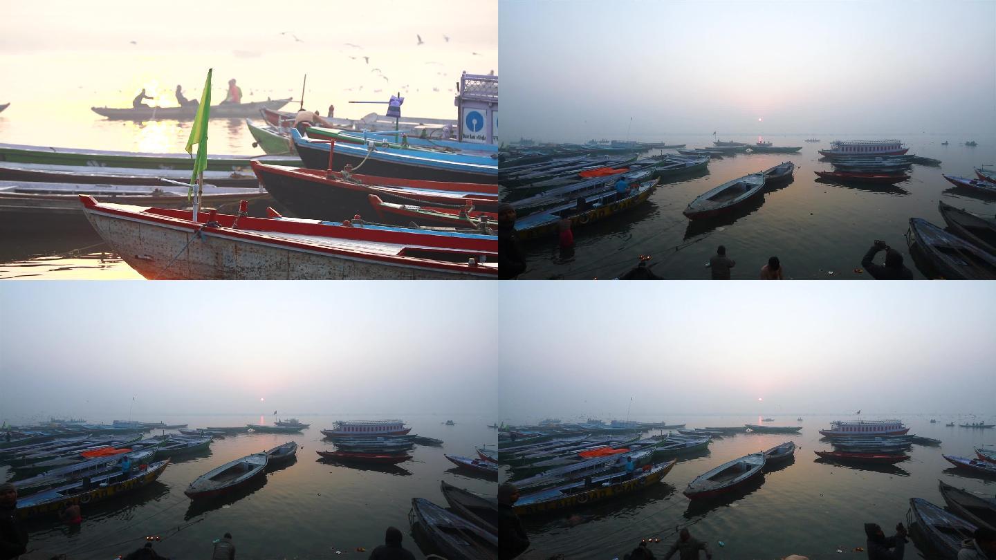 印度河 木船 夕阳 船舶 渔船