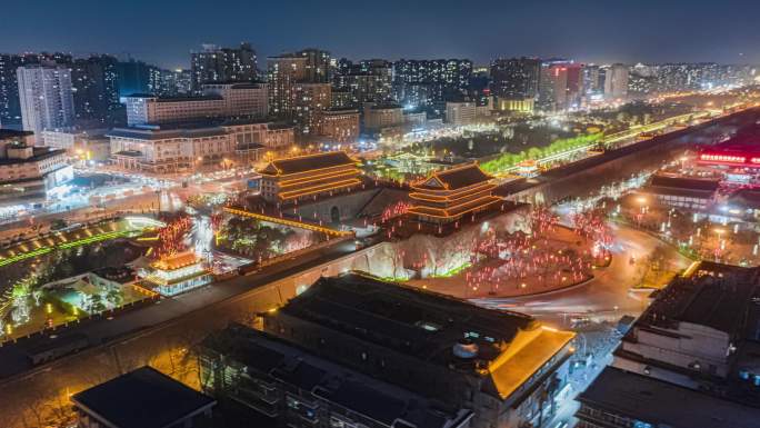 西安安定门夜景航拍延时4K