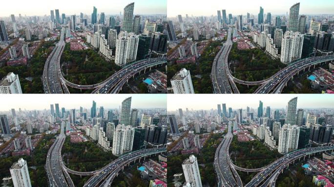 上海延安高架桥最新航拍原素材