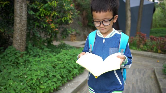 小孩边看书边走路