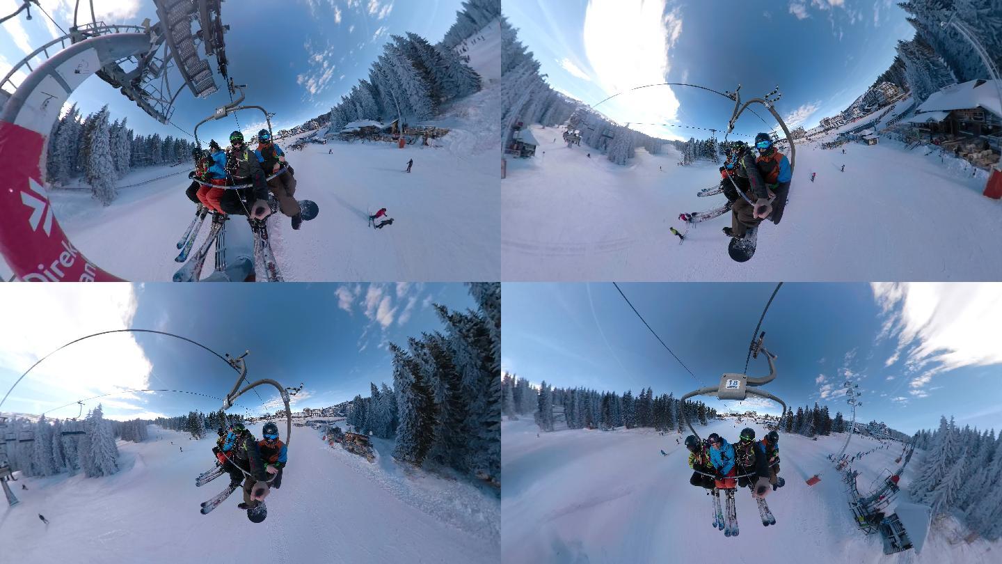 坐缆车360全景相机冰天雪地冰雪乐园