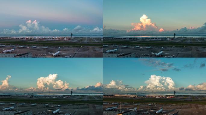 延时拍摄夜转日：大飞机在深圳机场繁忙起降