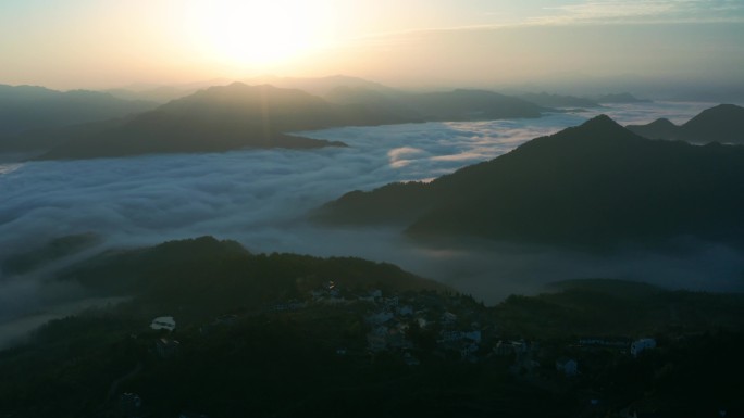 东阳天山村日出云海风光4K航拍