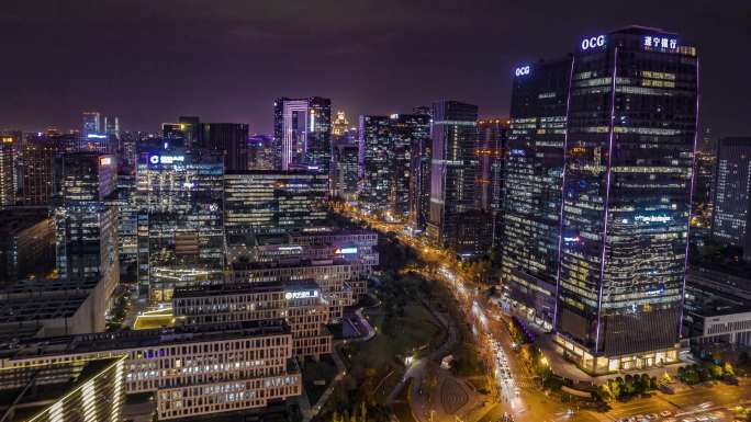 成都领地环球金融中心夜景航拍延时摄影4K