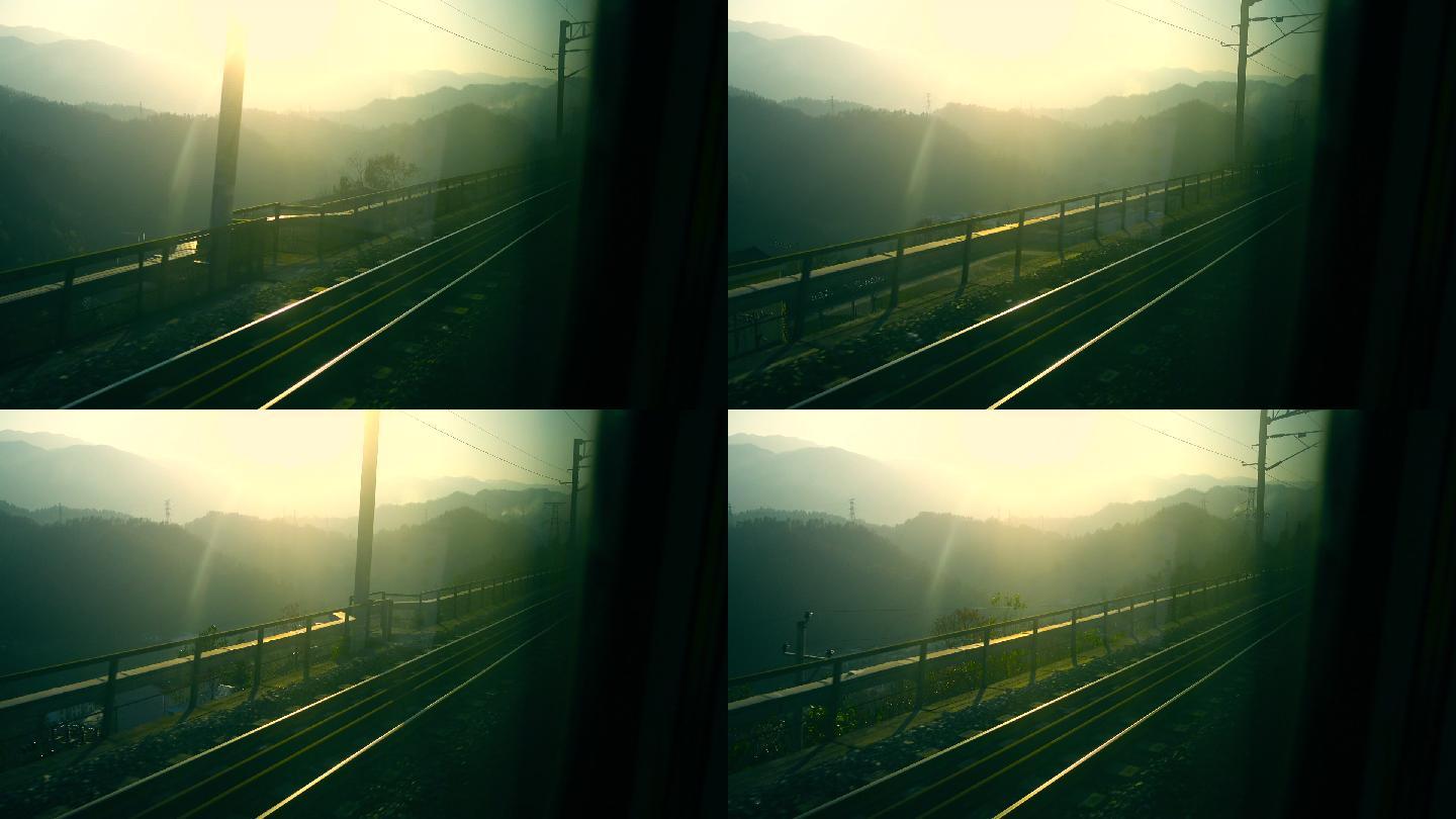 火车窗口视图田园风光地形太阳