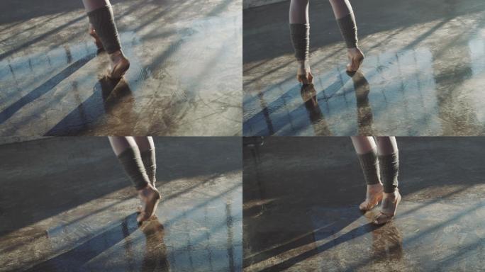 年轻的芭蕾舞女演员腿部特写镜头