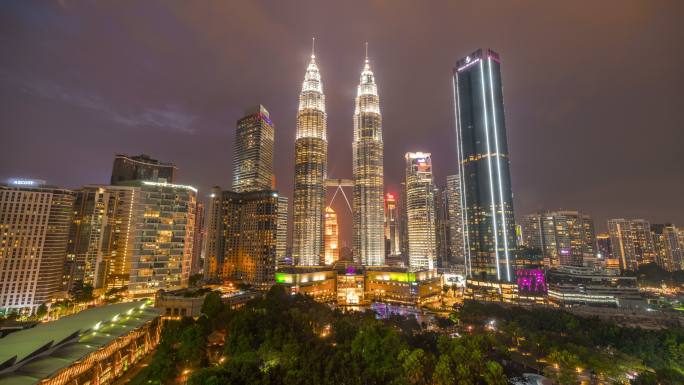 城市夜景马来西亚吉隆坡航拍