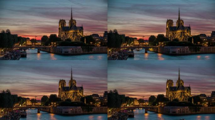 巴黎圣母院和塞纳河上空拍摄