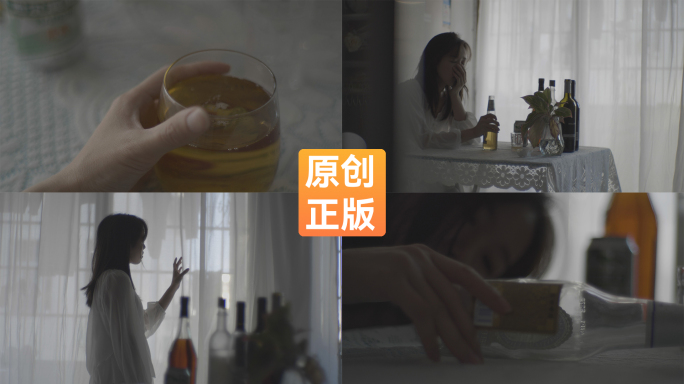 女孩伤感失落喝酒视频素材