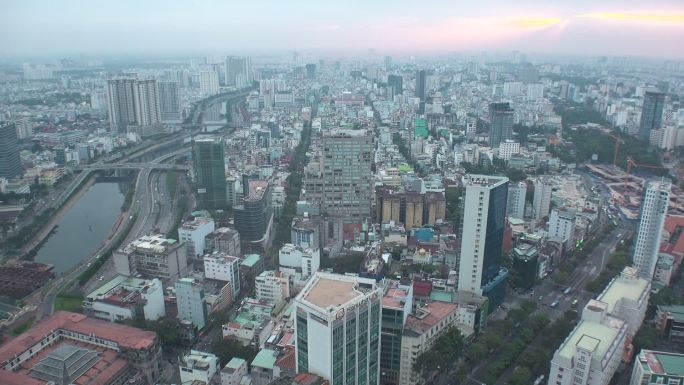 越南胡志明市鸟瞰上空主城区