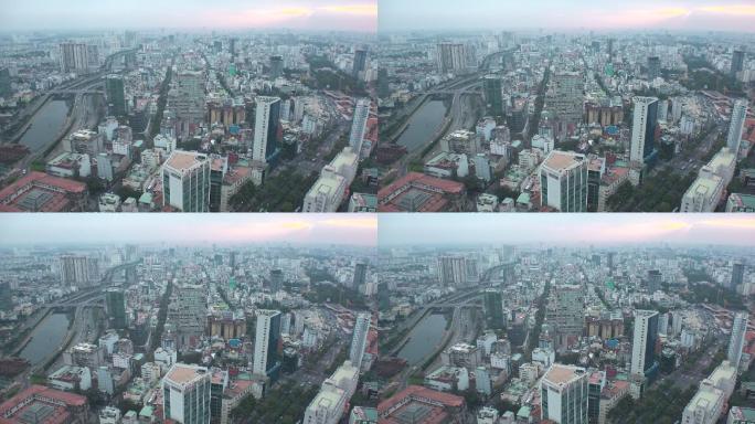 越南胡志明市鸟瞰上空主城区