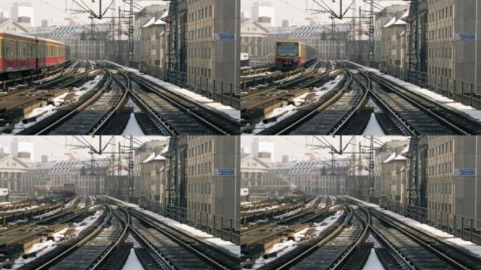 冬季城市景观与火车