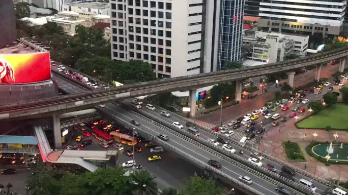 泰国曼谷的道路曼谷城市立交桥拥堵堵车高架