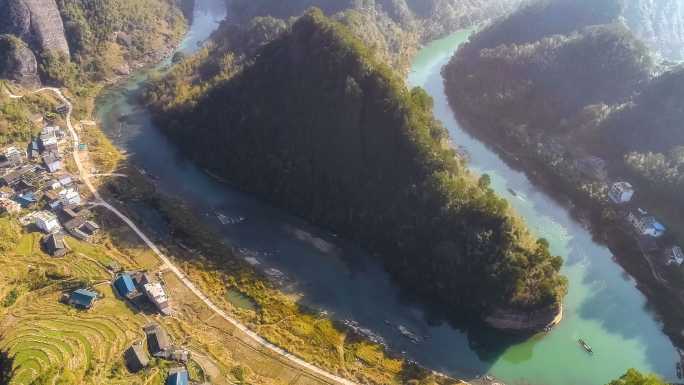 桂林鸟瞰图山脉山群绿水青山山间野外