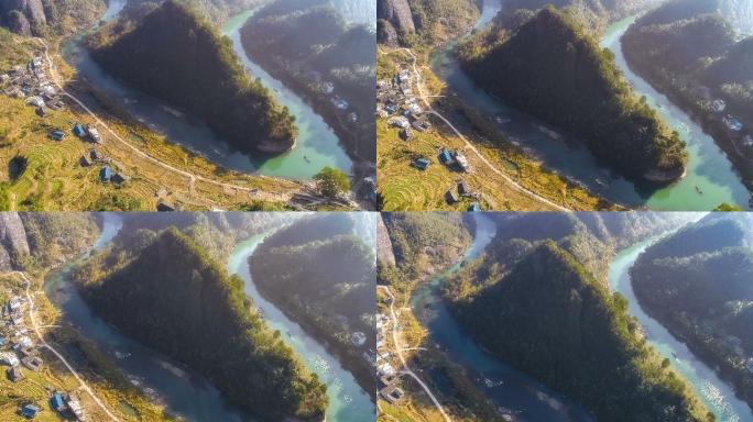 桂林鸟瞰图山脉山群绿水青山山间野外